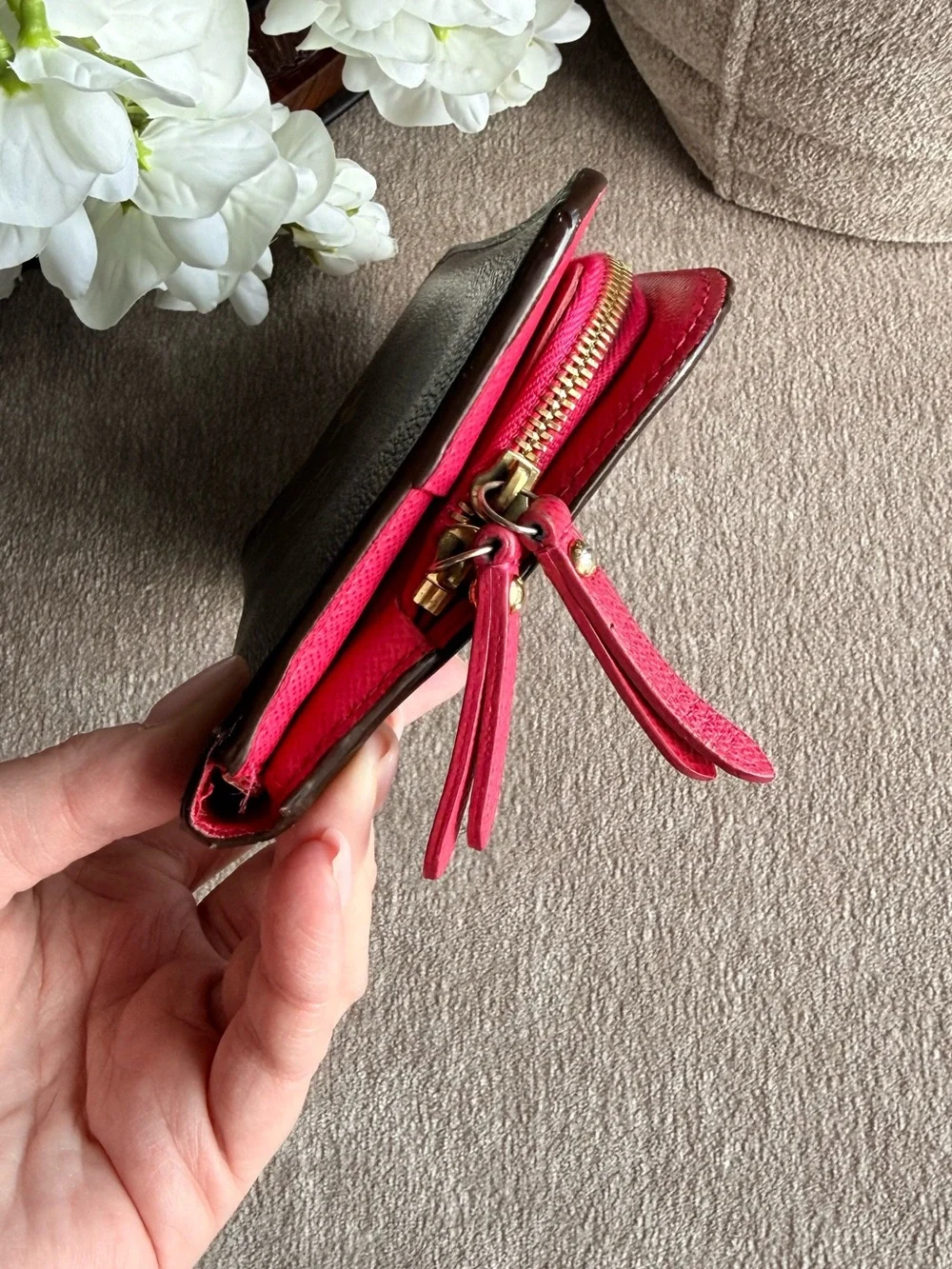 Louis Vuitton Brown Monogram Insolite Wallet with Pink Interior Authentic